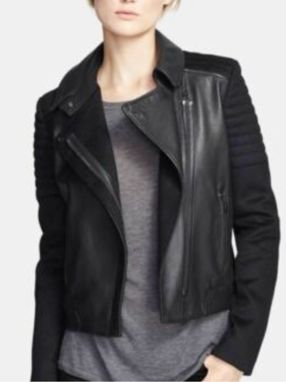 Vince Black Leather-Panel Moto Jacket